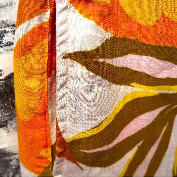 C&C California 100% Linen Tropical Print Faux Wrap Ruffle Midi Skirt Pockets L - Picture 6 of 6